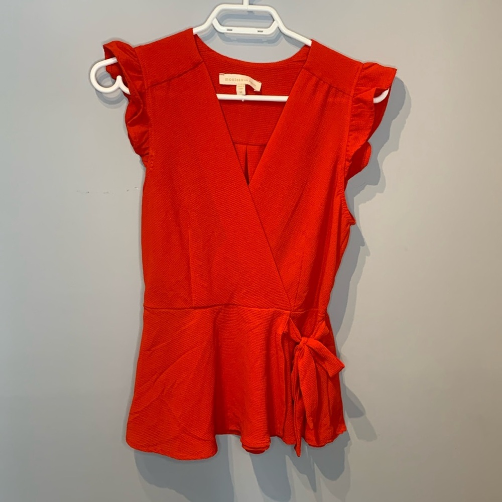Monteau Red Faux Wrap Top